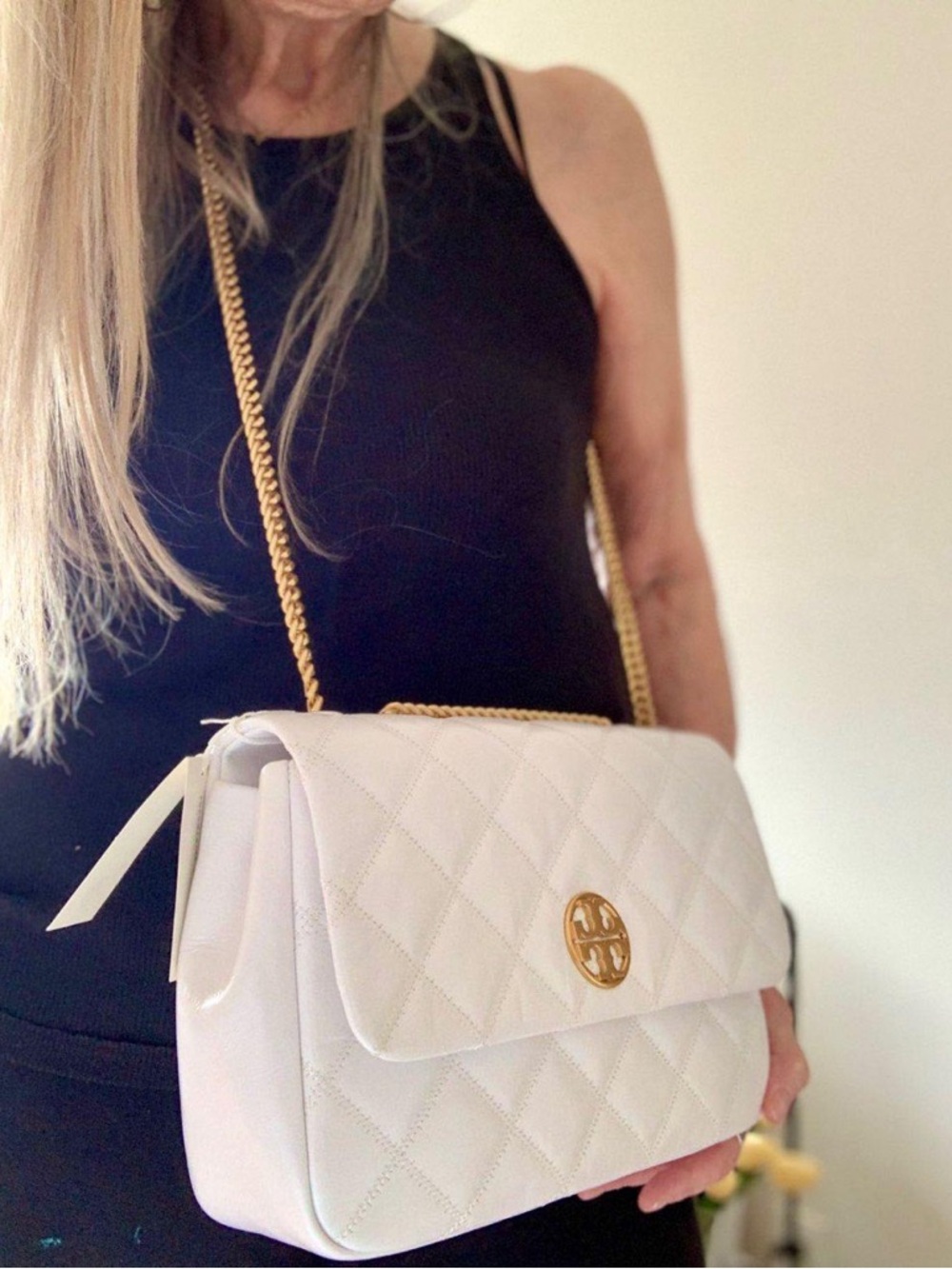 TORY BURCH WILLA GLAZED LEATHER LARGE SHOULDER BAG WHIITE BLANC $695 NWT